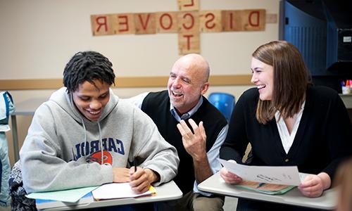 Carroll University professor with students in classroom 